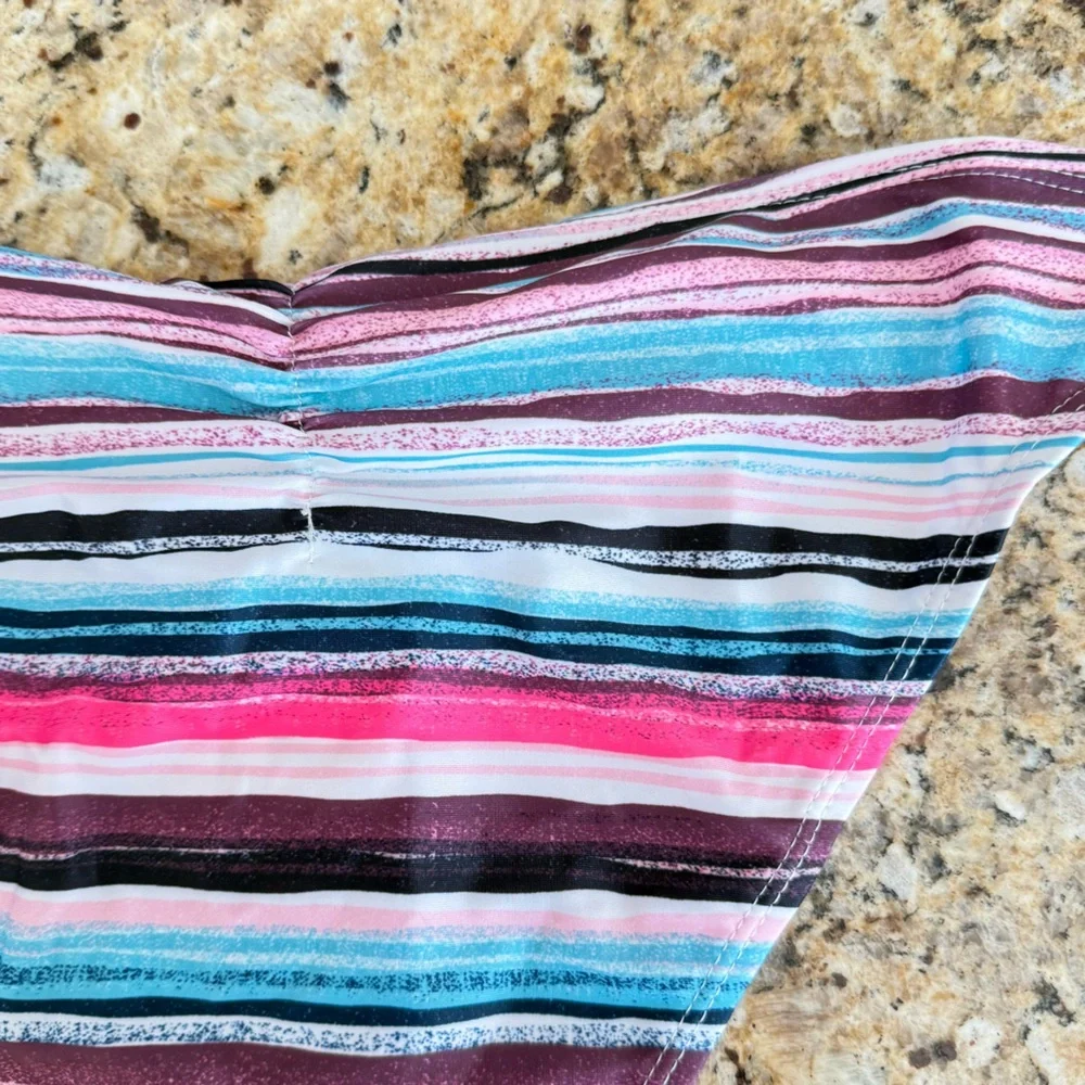 LIQUID Swim Bottom Striped Size Large Pink Blue Black Bikini NWT